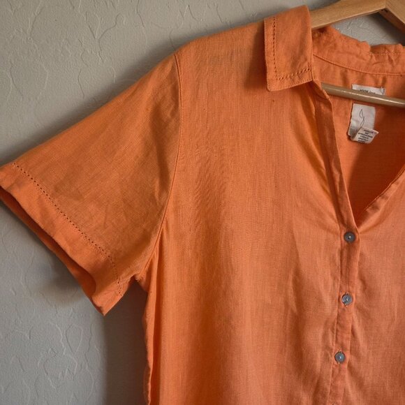 Joie 100% Linen Boxy Cropped Button Front Top Orange Women's Large Short Sleeves - Picture 5 of 9